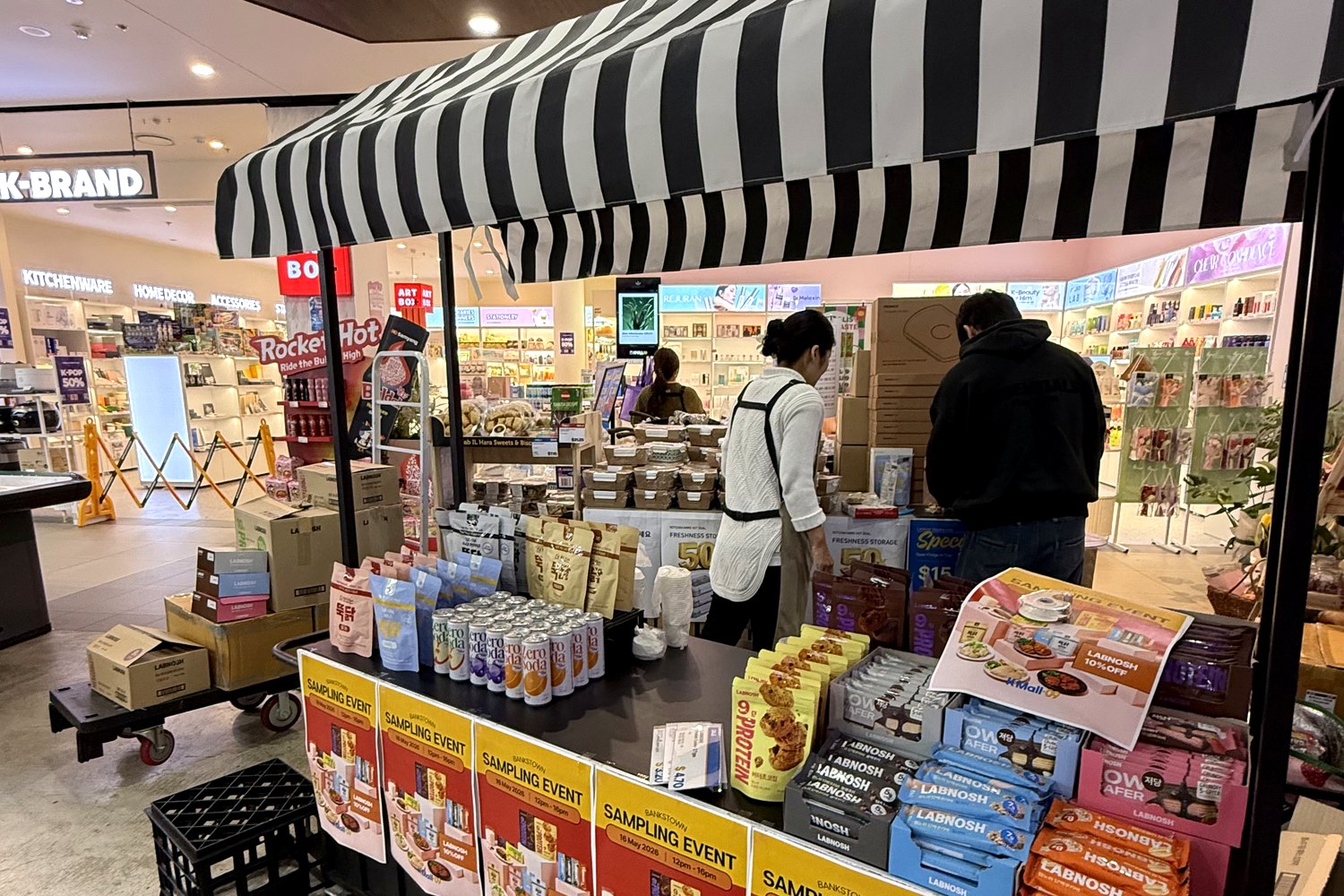 A sampling counter set up inside a store
